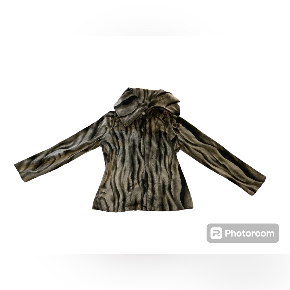 Vintage Joseph Ribkoff Faux Fur Chinchilla Jacket Zip High Collar Gray Black 6‎